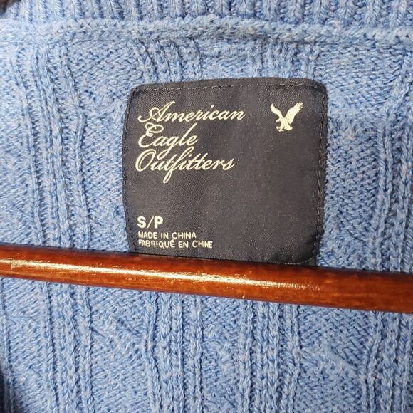 American Eagle Outfitters Sweater Womens S Y2K Cable Knit V Neck Vintage Blue - Picture 4 of 7